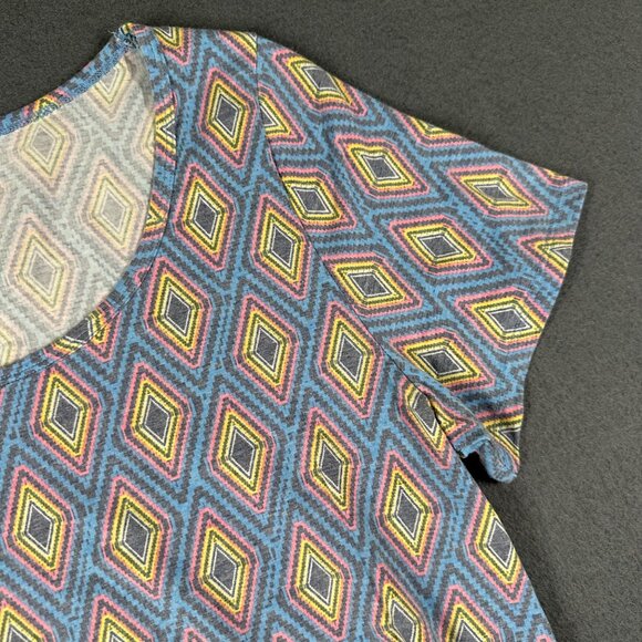 LulaRoe Womens Medium Blue Diamonds Classic T Shirt Scoop Neck Short Sleeve - Picture 5 of 8